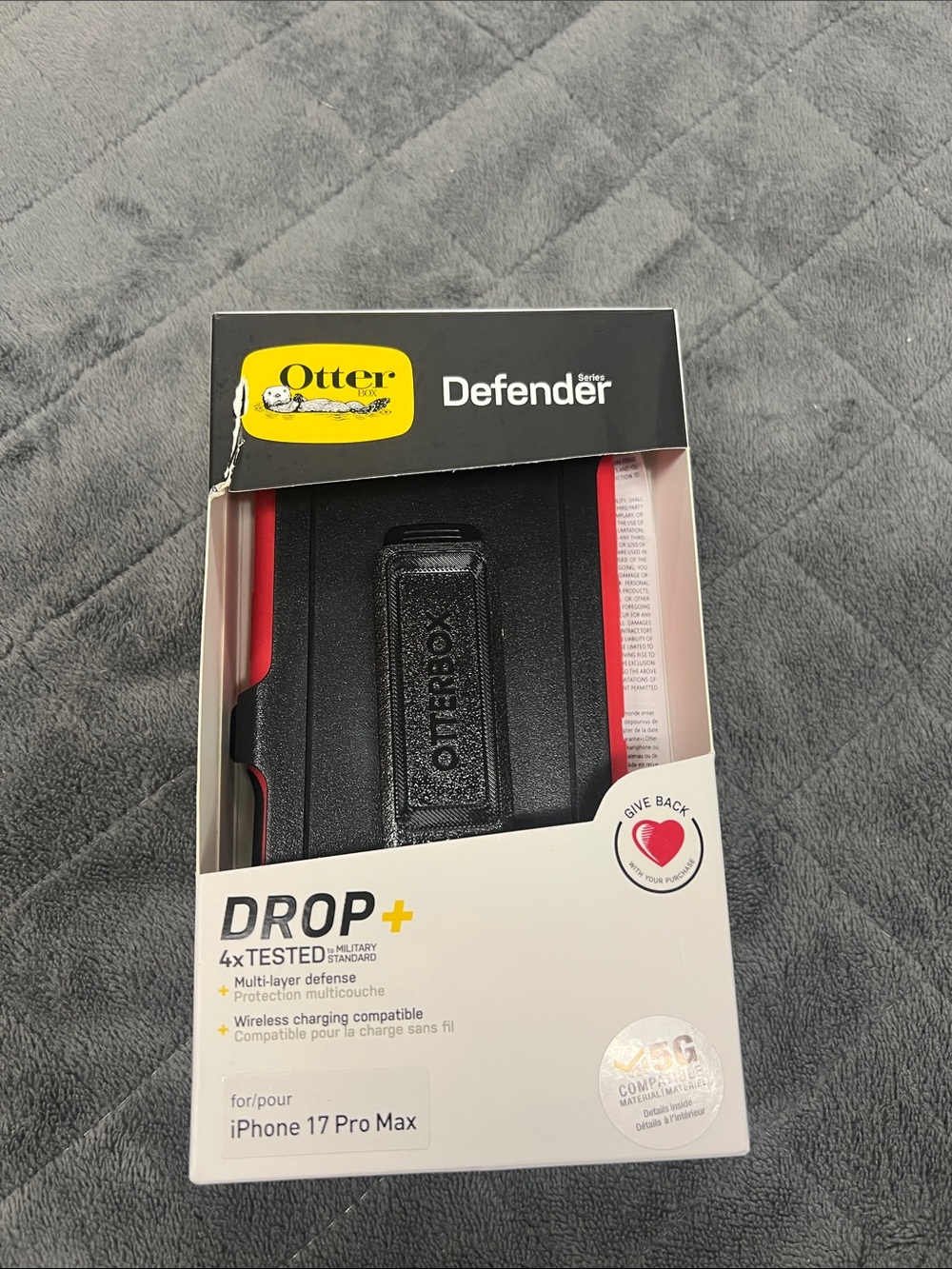 OtterBox Defender Series Case for iPhone 17 Pro Max — Black with Red Accents